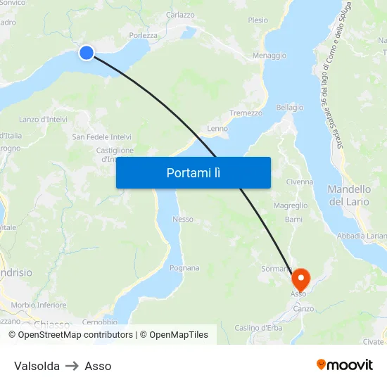Valsolda to Asso map