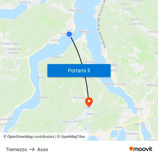 Tremezzo to Asso map
