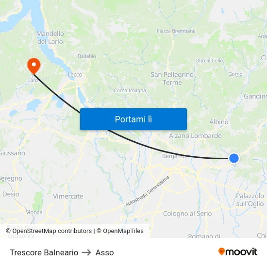 Trescore Balneario to Asso map