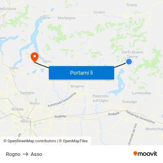 Rogno to Asso map