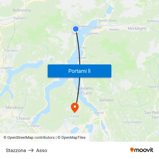 Stazzona to Asso map