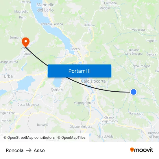 Roncola to Asso map