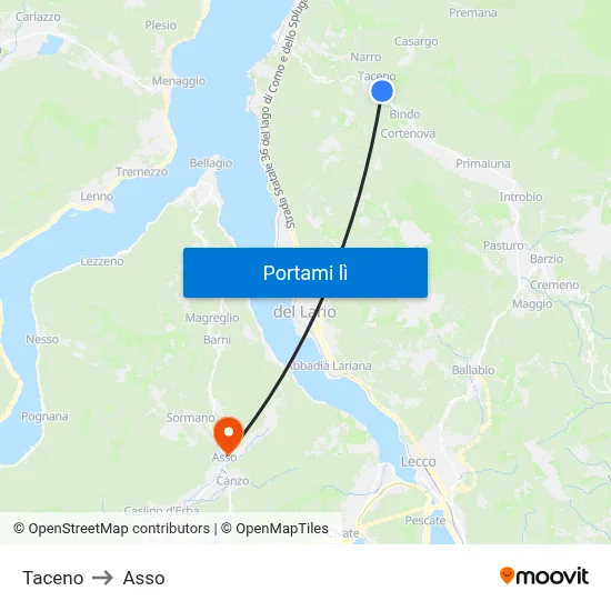 Taceno to Asso map