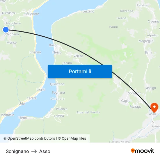 Schignano to Asso map