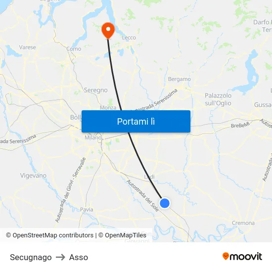 Secugnago to Asso map