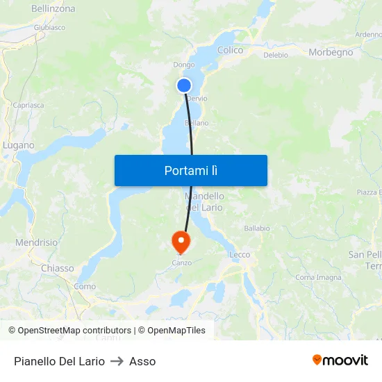 Pianello Del Lario to Asso map