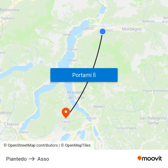 Piantedo to Asso map