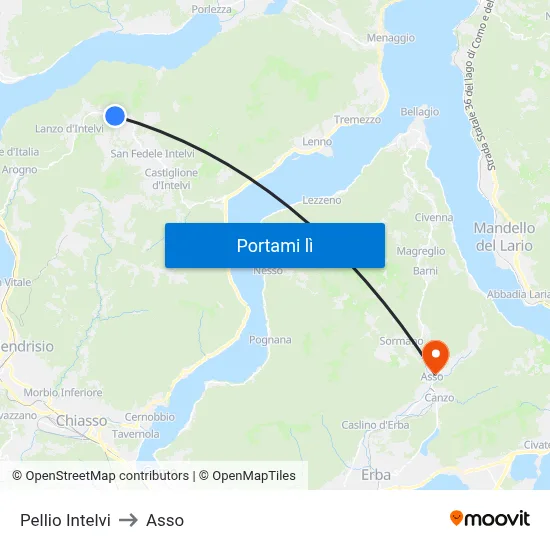 Pellio Intelvi to Asso map