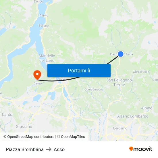 Piazza Brembana to Asso map