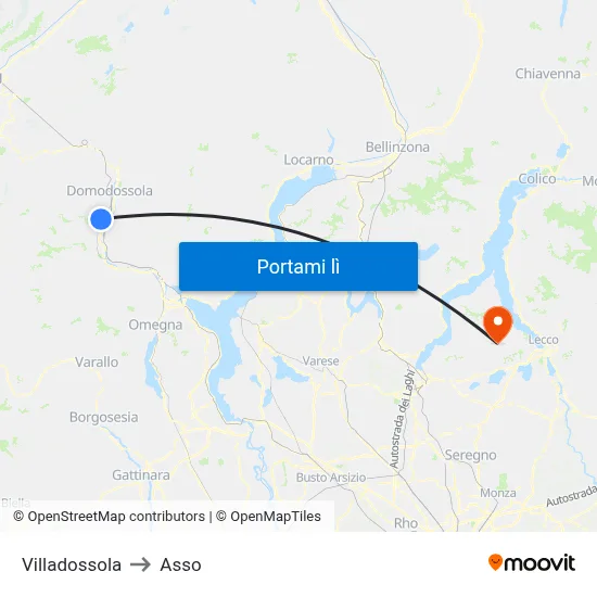 Villadossola to Asso map