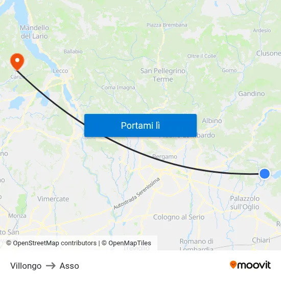 Villongo to Asso map