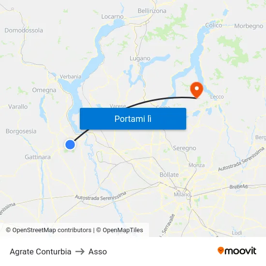 Agrate Conturbia to Asso map
