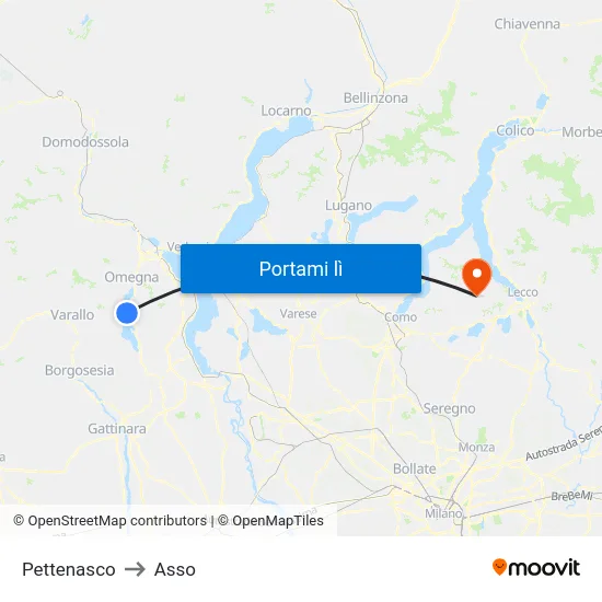 Pettenasco to Asso map