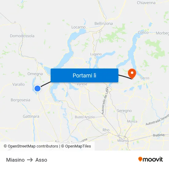 Miasino to Asso map