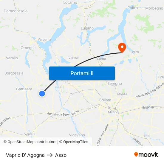 Vaprio D' Agogna to Asso map