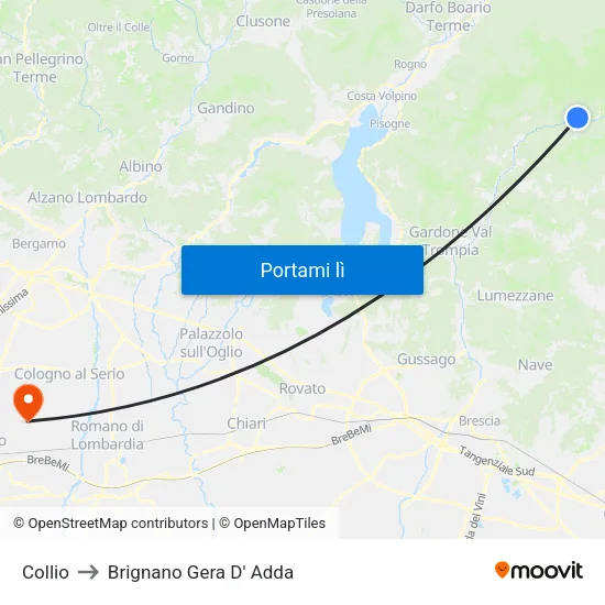 Collio to Brignano Gera D' Adda map