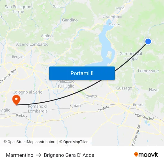 Marmentino to Brignano Gera D' Adda map