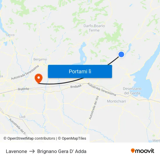 Lavenone to Brignano Gera D' Adda map