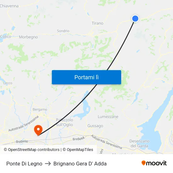 Ponte Di Legno to Brignano Gera D' Adda map