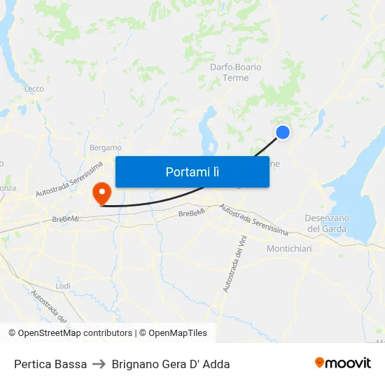 Pertica Bassa to Brignano Gera D' Adda map