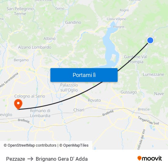 Pezzaze to Brignano Gera D' Adda map