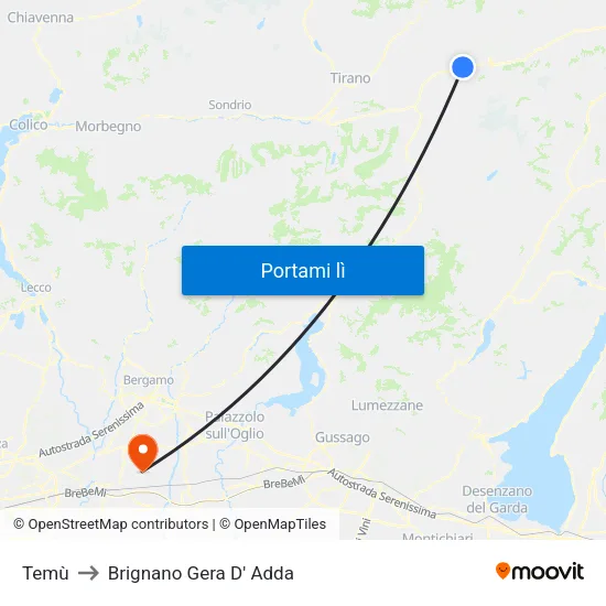 Temù to Brignano Gera D' Adda map
