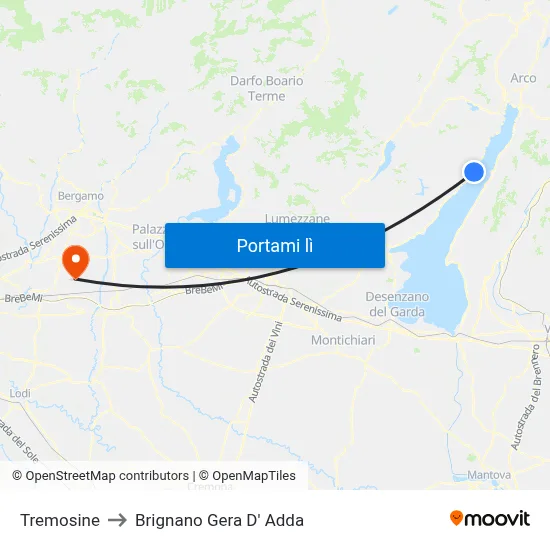 Tremosine to Brignano Gera D' Adda map