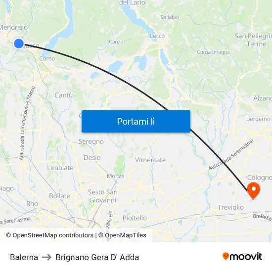 Balerna to Brignano Gera D' Adda map