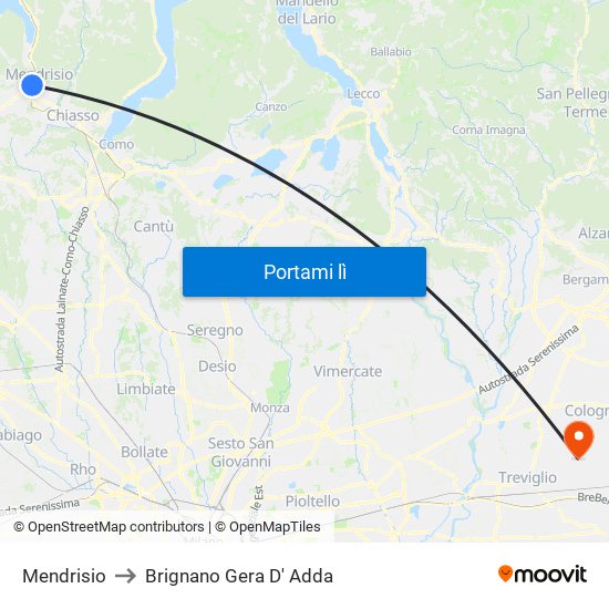 Mendrisio to Brignano Gera D' Adda map