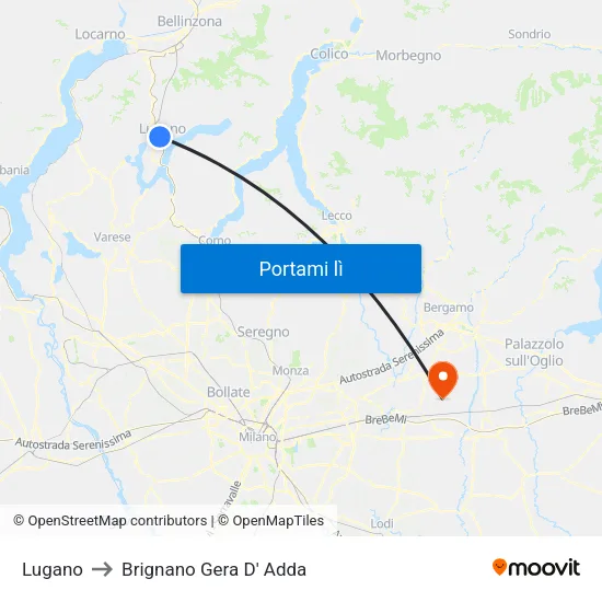 Lugano to Brignano Gera D' Adda map