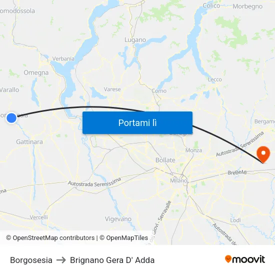 Borgosesia to Brignano Gera D' Adda map