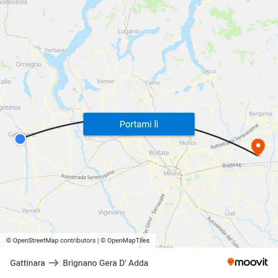 Gattinara to Brignano Gera D' Adda map