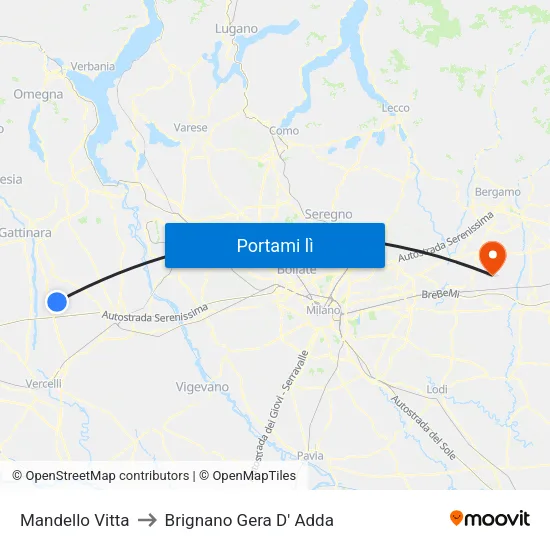 Mandello Vitta to Brignano Gera D' Adda map