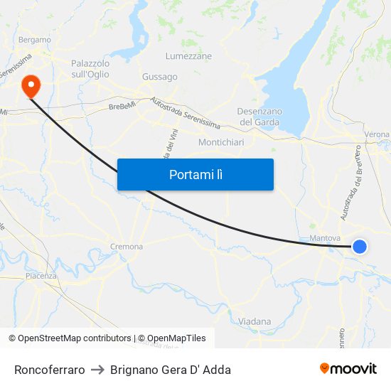 Roncoferraro to Brignano Gera D' Adda map