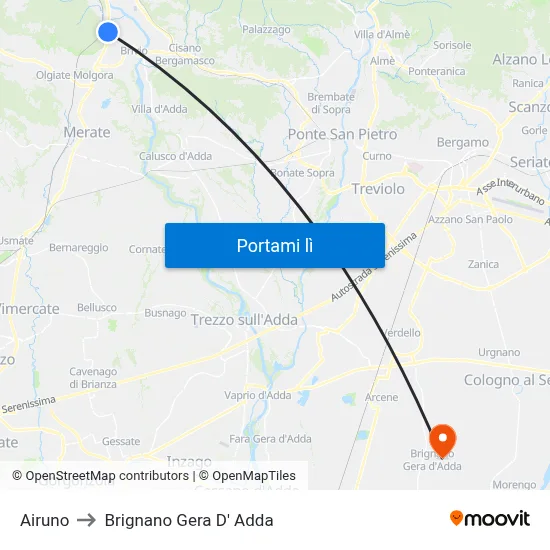 Airuno to Brignano Gera D' Adda map