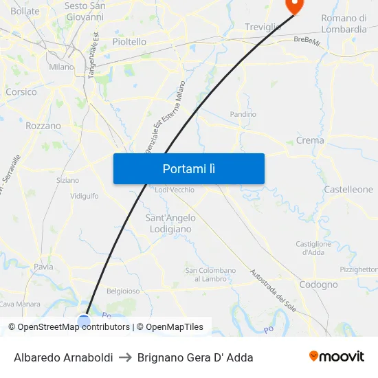 Albaredo Arnaboldi to Brignano Gera D' Adda map