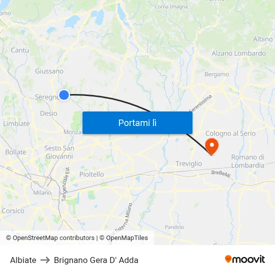 Albiate to Brignano Gera D' Adda map
