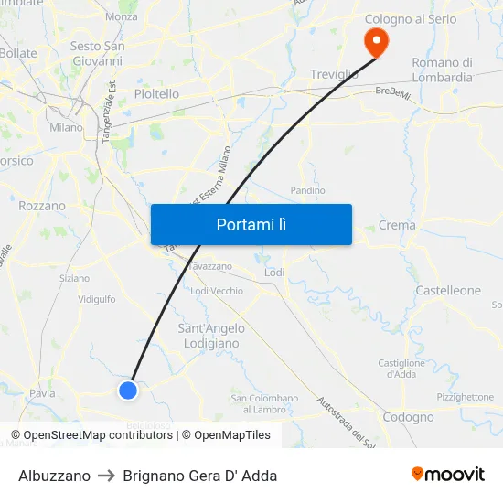 Albuzzano to Brignano Gera D' Adda map