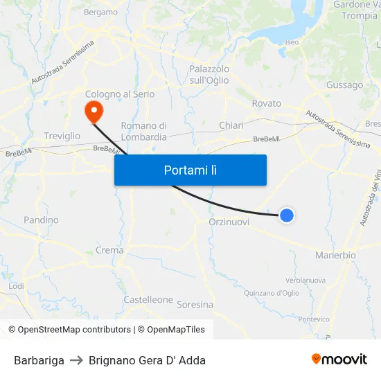 Barbariga to Brignano Gera D' Adda map