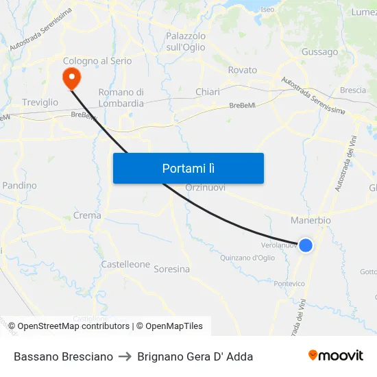 Bassano Bresciano to Brignano Gera D' Adda map