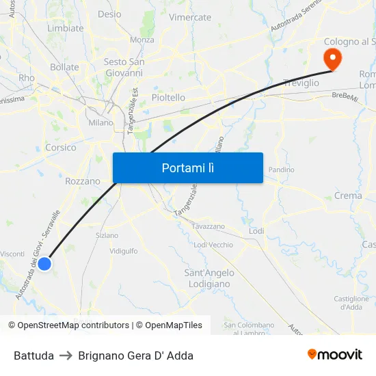 Battuda to Brignano Gera D' Adda map