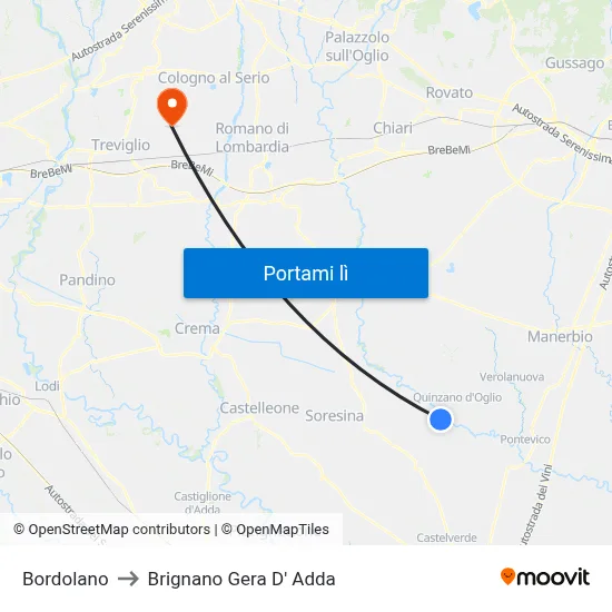Bordolano to Brignano Gera D' Adda map