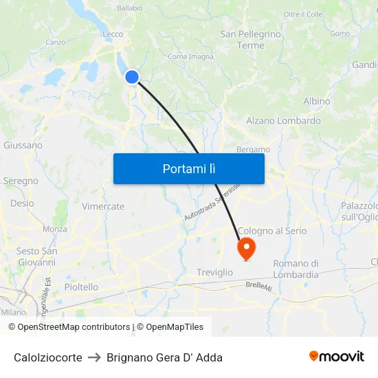 Calolziocorte to Brignano Gera D' Adda map