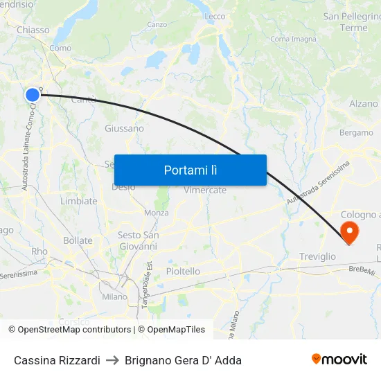 Cassina Rizzardi to Brignano Gera D' Adda map