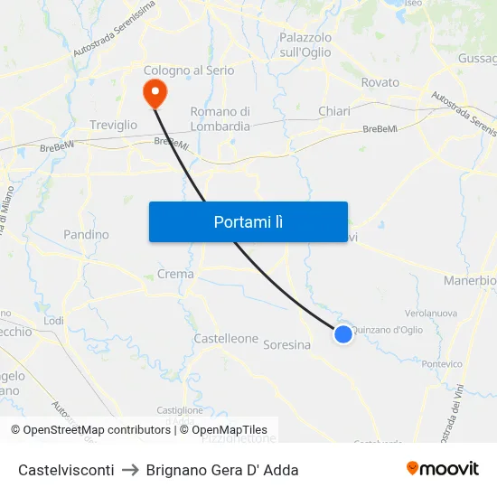 Castelvisconti to Brignano Gera D' Adda map
