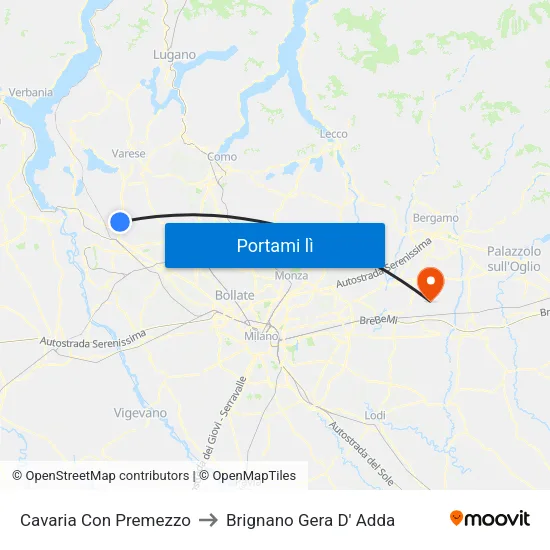 Cavaria Con Premezzo to Brignano Gera D' Adda map
