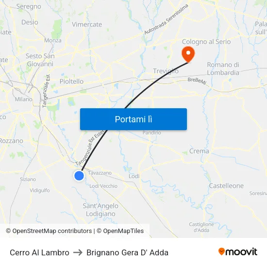 Cerro Al Lambro to Brignano Gera D' Adda map