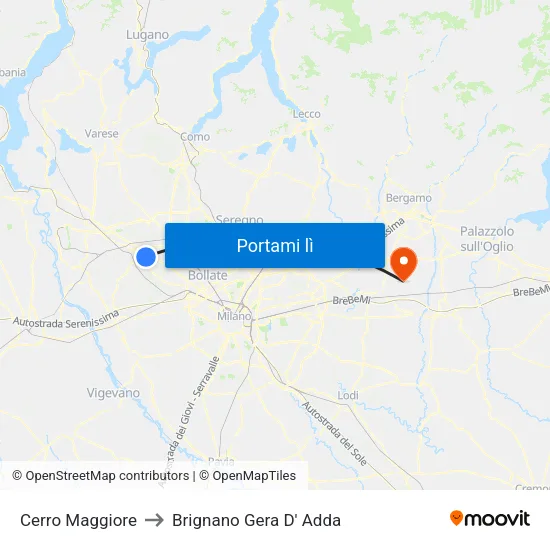 Cerro Maggiore to Brignano Gera D' Adda map