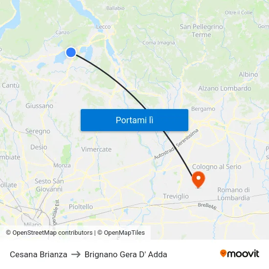 Cesana Brianza to Brignano Gera D' Adda map