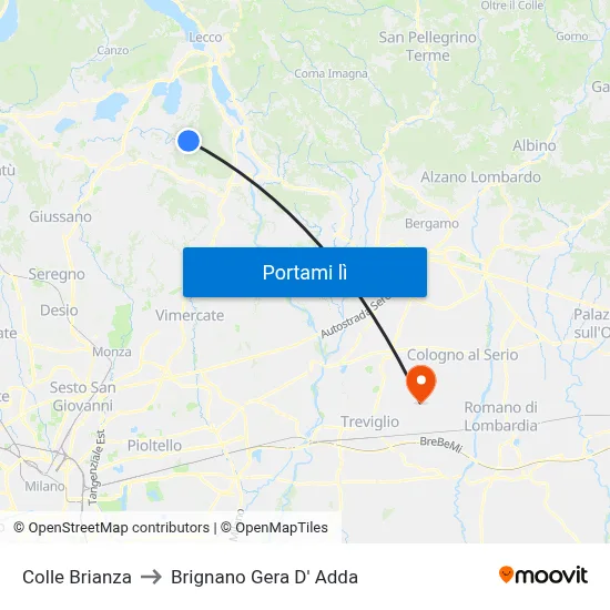 Colle Brianza to Brignano Gera D' Adda map